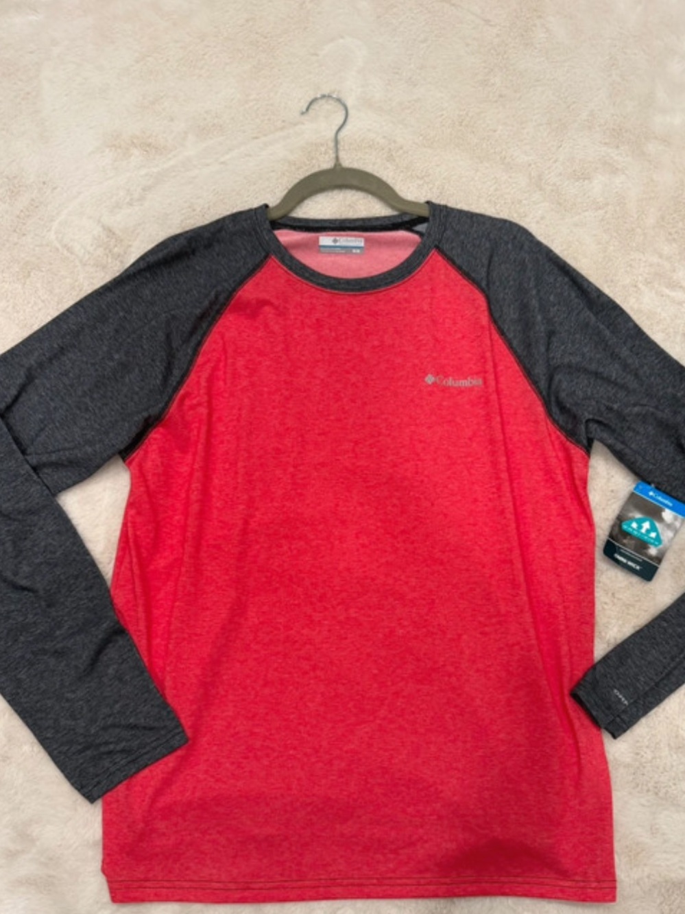 Columbia Red Body with Charcoal Raglan Long-Sleeve Performance Tee